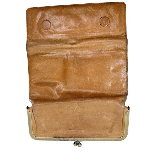 HOBO Rachel Continental Wallet Kiss Clasp Gold Hardware Tan Leather - Picture 7 of 13